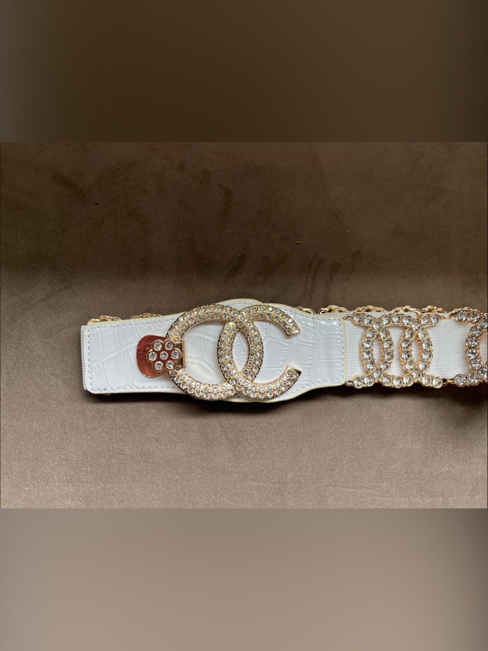 White Crystal Like Embellished Logo-Link Women's Belt - Picture 1 of 4